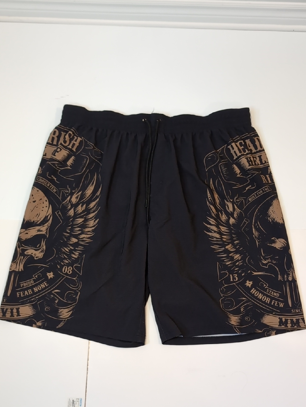 Headrush Black Graphic Skull & Wings Board Shorts 5XL